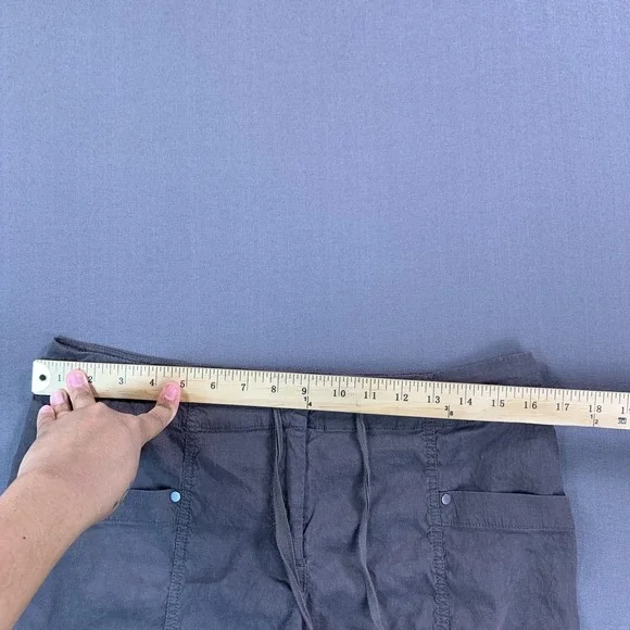 Eileen Fisher Pant Women 8 Gray Linen Cargo Taper Ankle Drawstring Stretch 32x24 - Picture 8 of 15